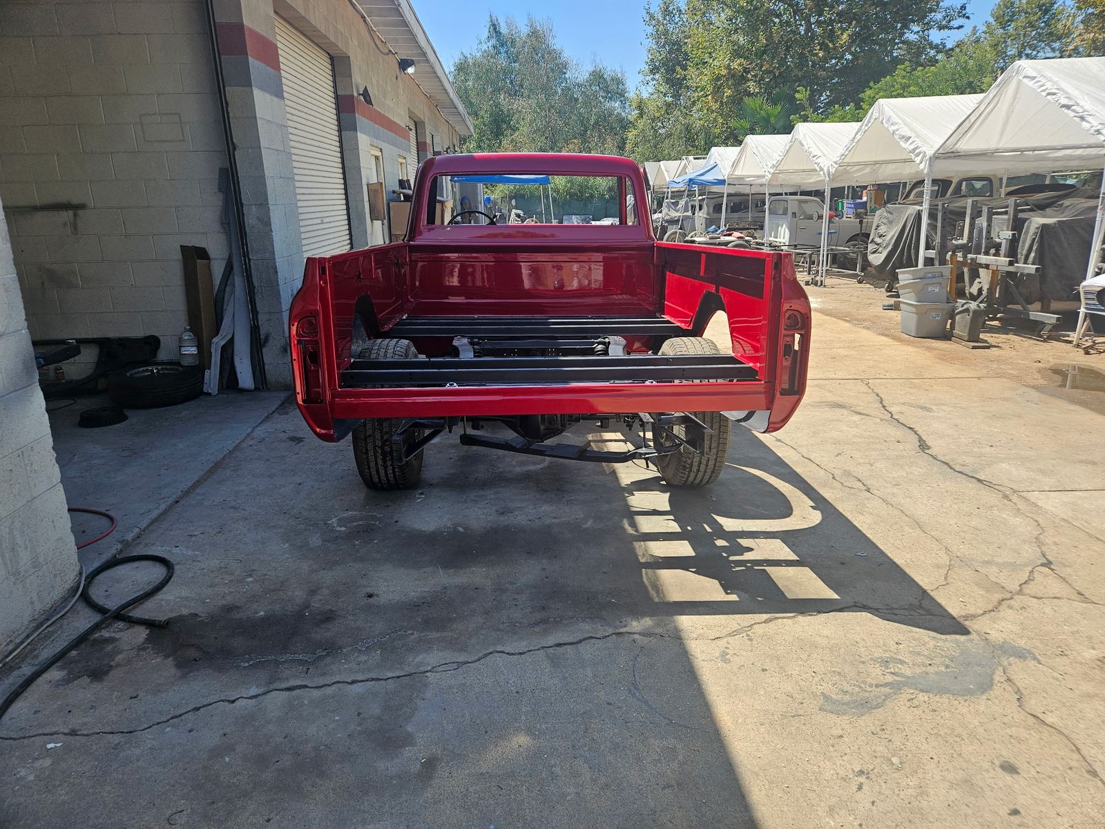 1969 Chevrolet C10 — Rear of the bed, cab and box on the chassis.
