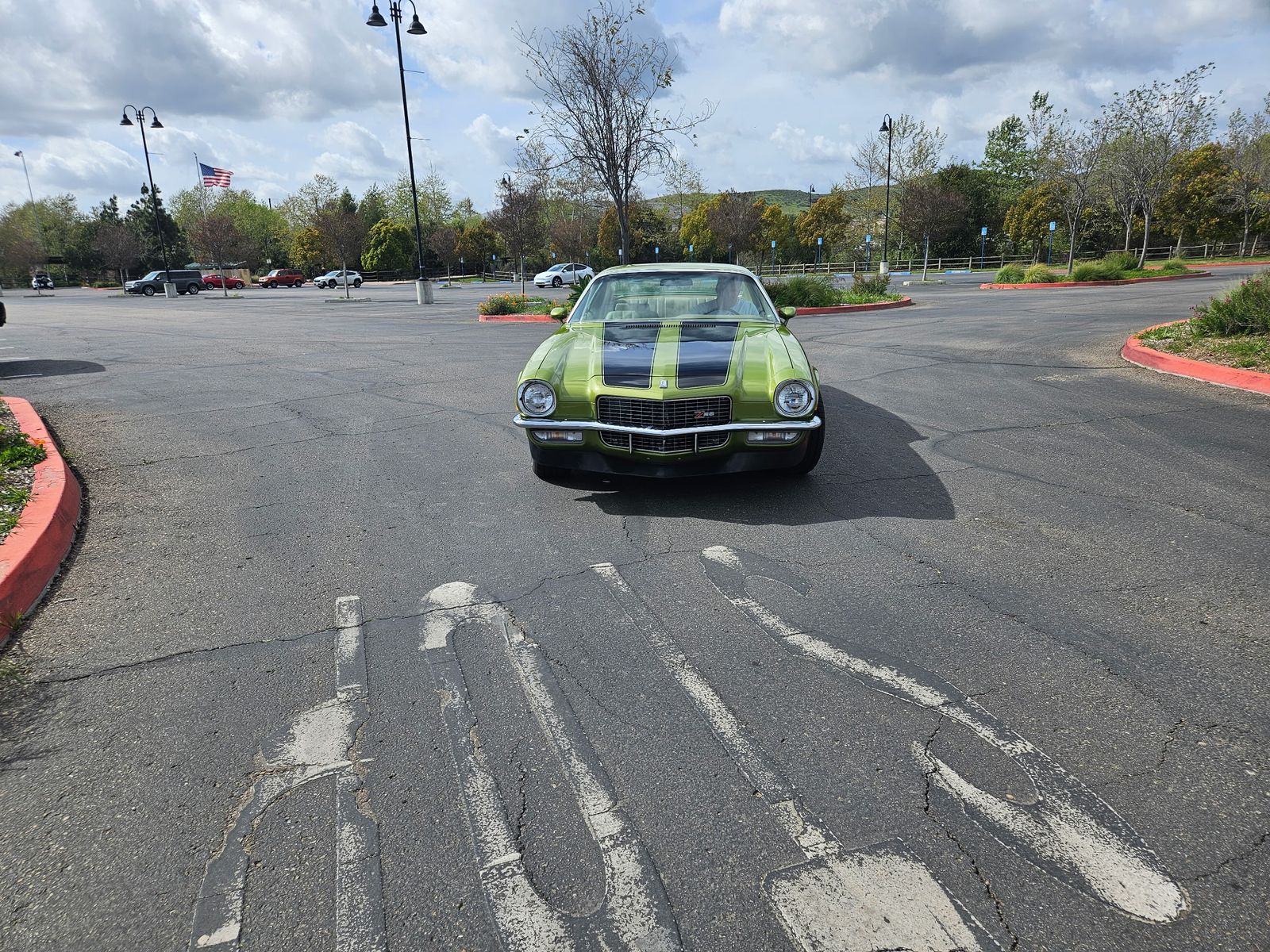 1971 Camaro Z/28 — Head-on, spoiler and Z/28 grille badge.