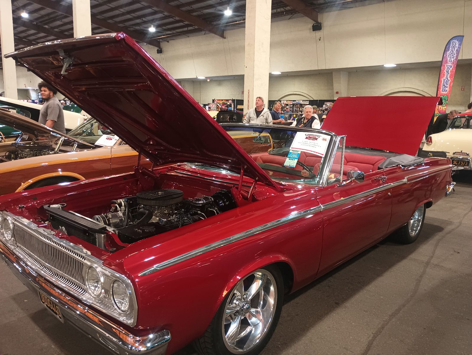 1965 Dodge Coronet Convertible — Show-floor presentation, hood up.