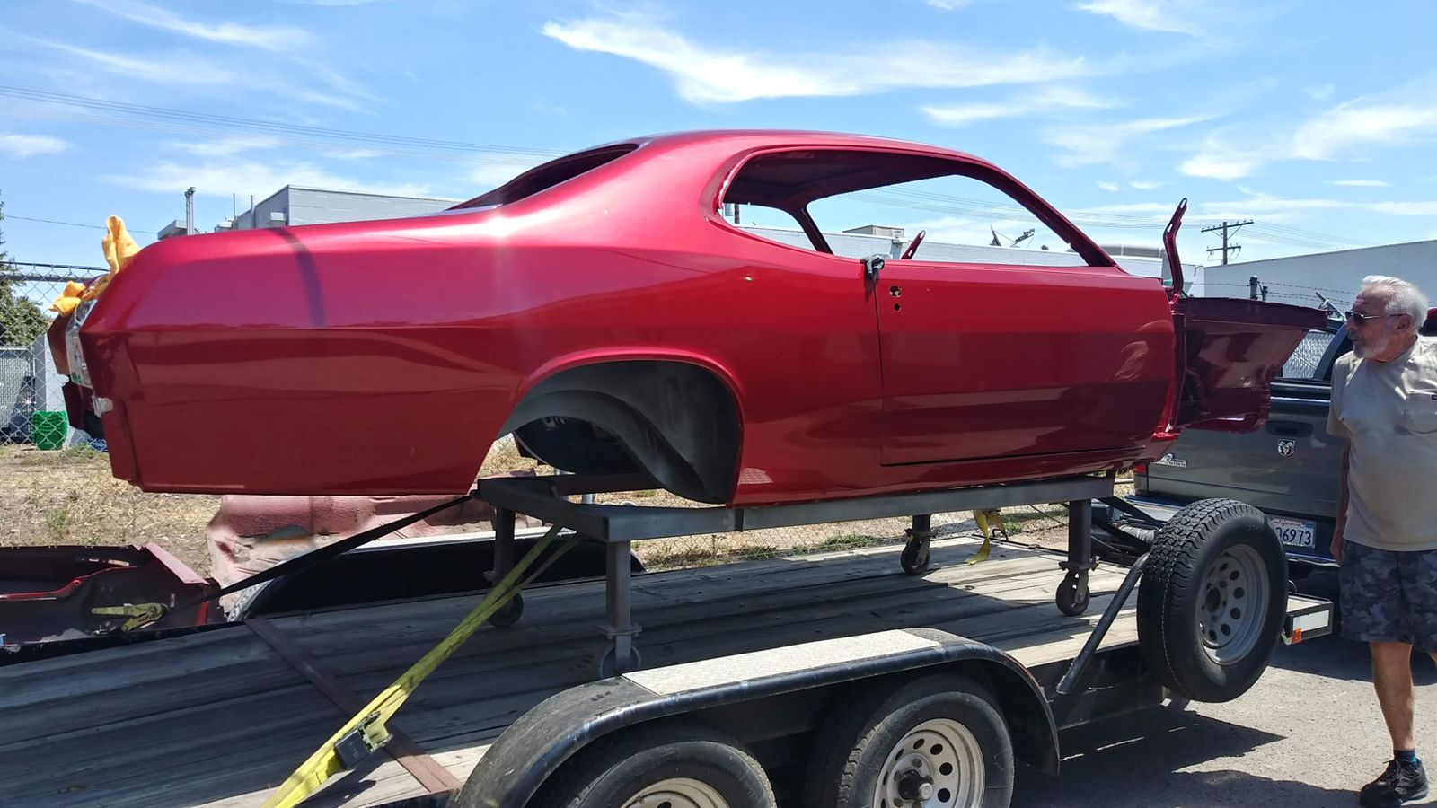 Mopar Body Shell — Shell on the trailer, straight out of paint.