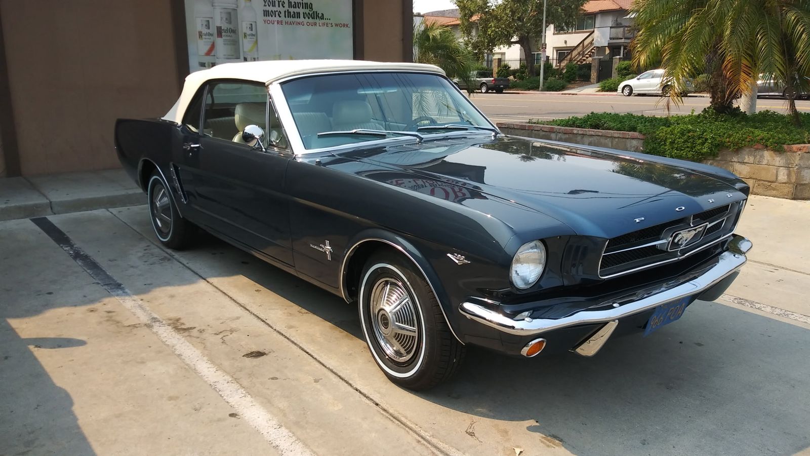 1965 Mustang Convertible — Front three-quarter, top up.