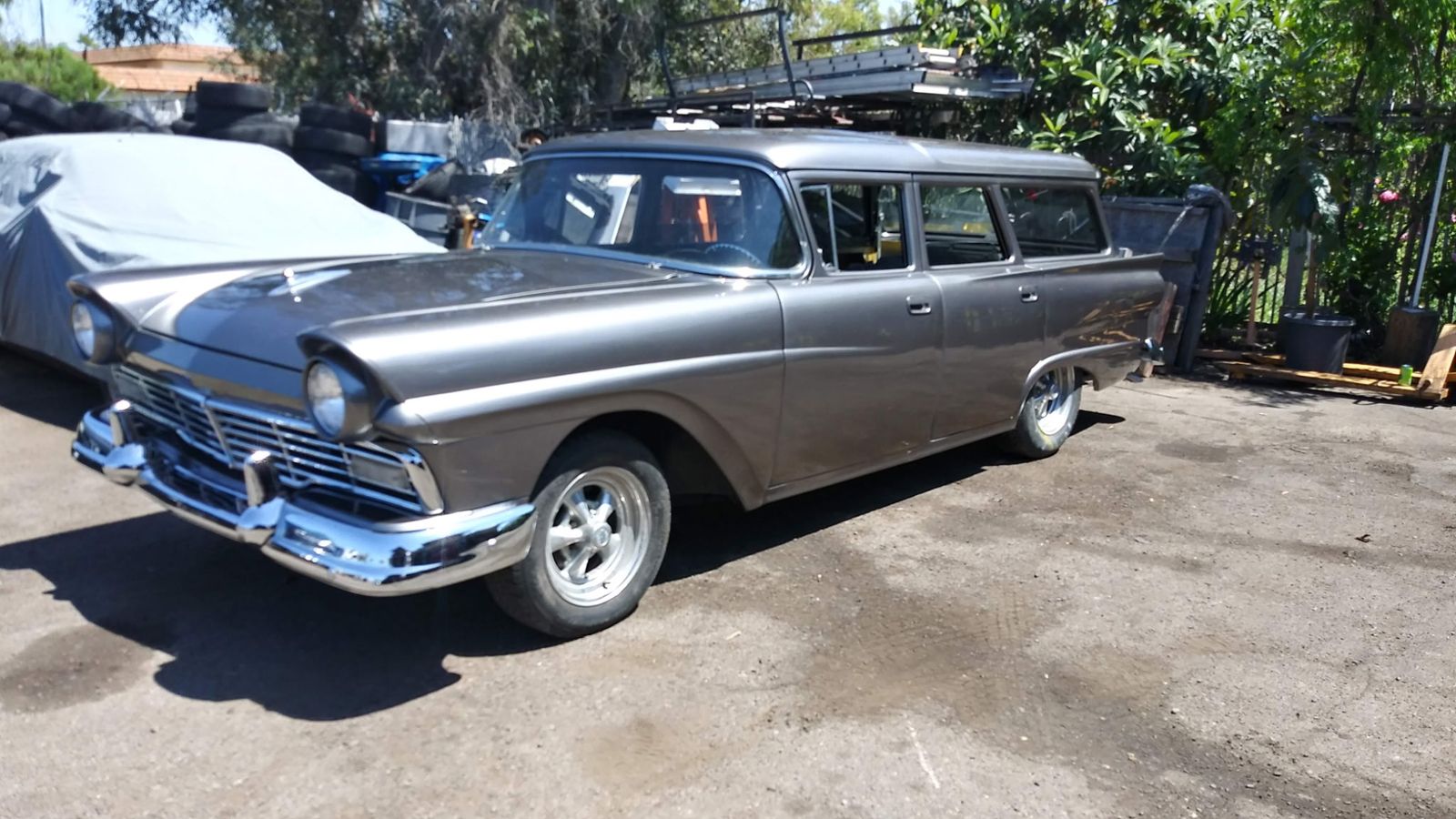1957 Ford Ranch Wagon — Two-door wagon, front three-quarter.