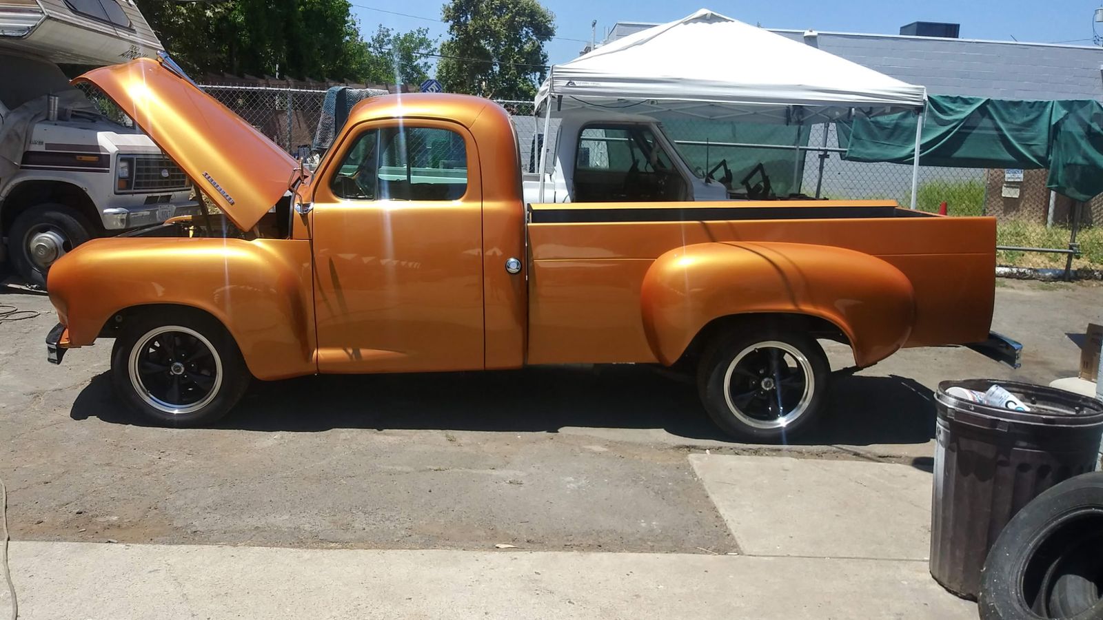 Studebaker Pickup — Full profile, hood up.